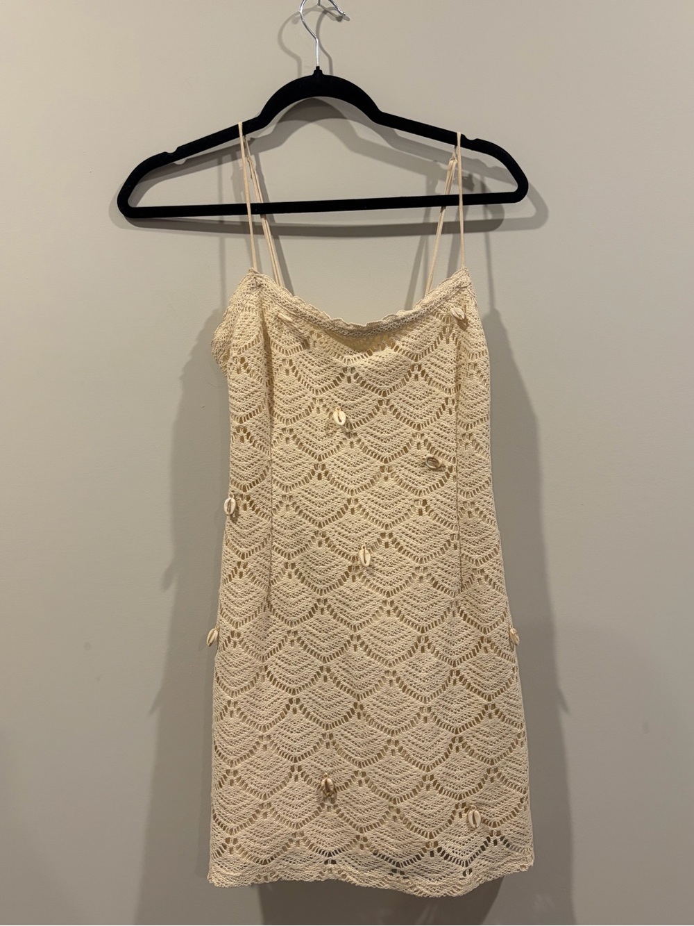 Cream Crochet Slip Dress with Shell Accents